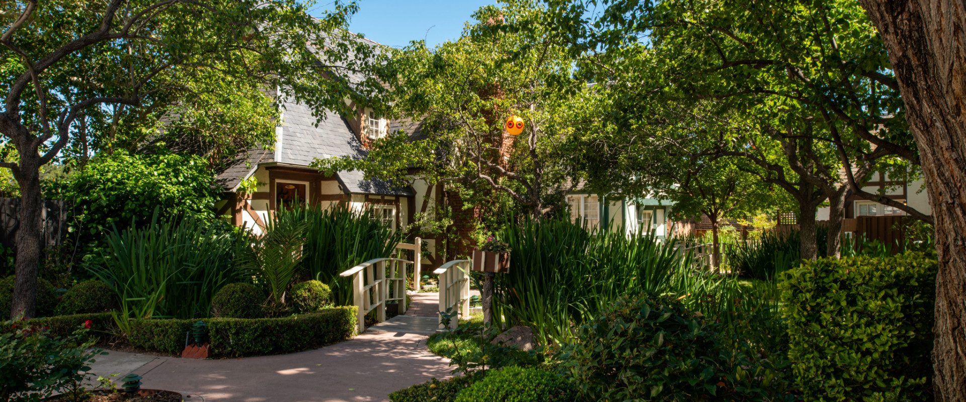 Outdoor walkway with foot bridge