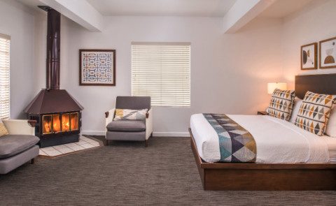 Bedroom with fireplace