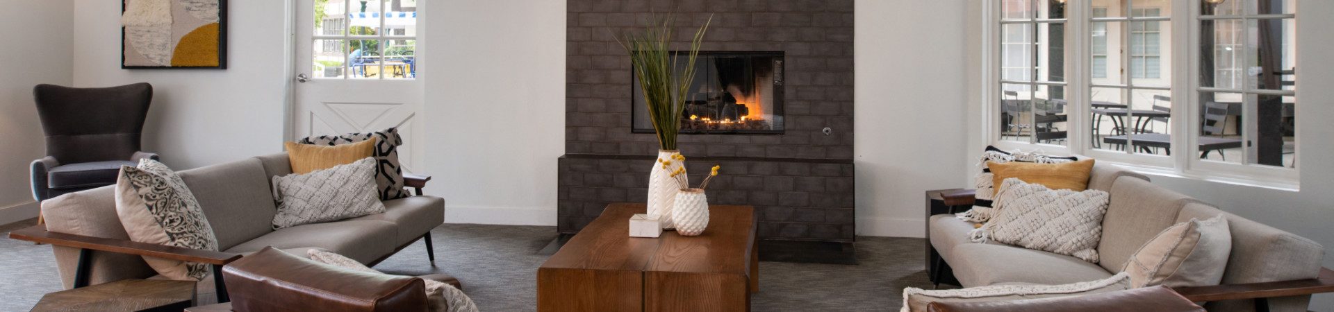 Living room area with fireplace