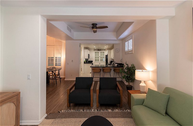 living area and kitchen